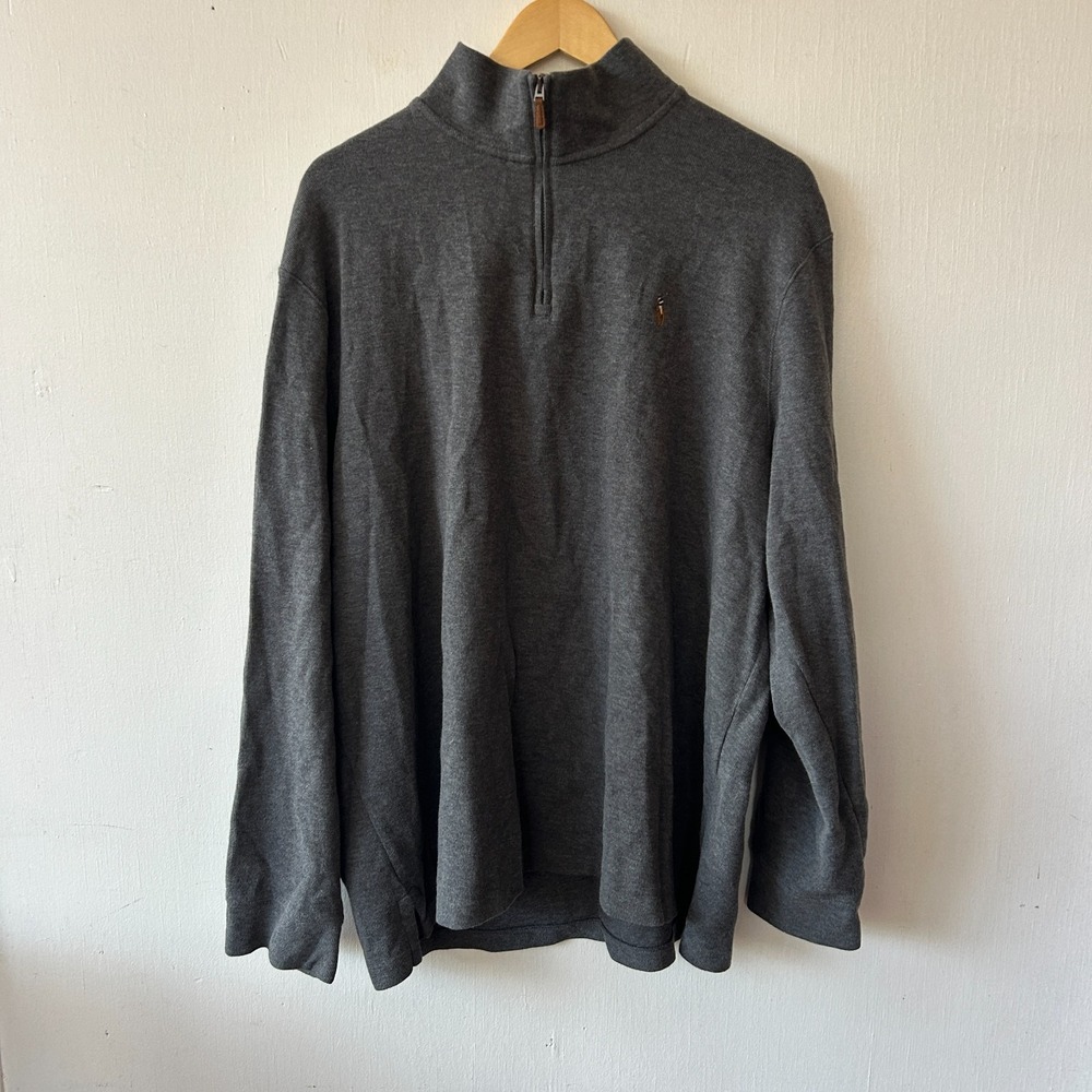 Polo Ralph Lauren Estate Rib Pullover Mens XXL Gray‎ 1/4 Zip Sweater Pony Preppy